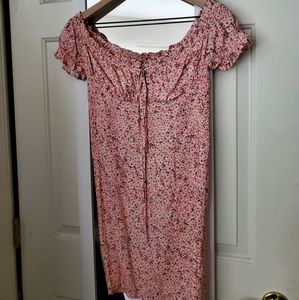 Pink floral mini dress w/ smocked back